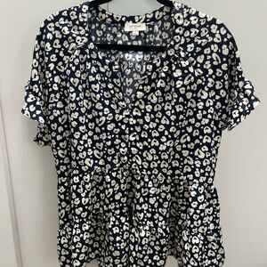 Umgee Blue and White Ruffled Blouse